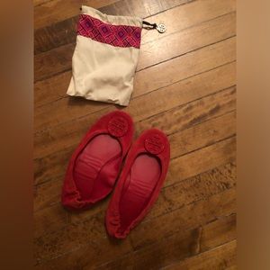 Tory Burch Minnie travel ballet flat red suede size 9